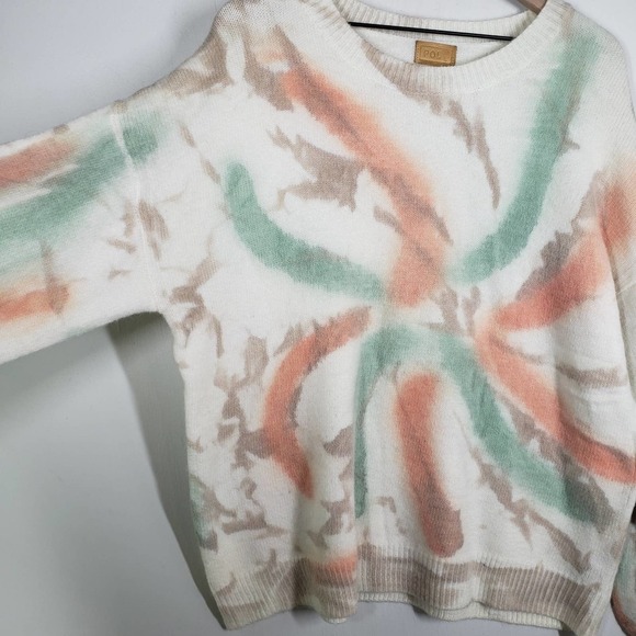 POL Autumn Dreams Tie‎ Dye Sweater L Ivory Green Peach Tan - Picture 2 of 8